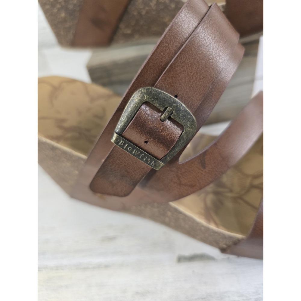 Blowfish Malibu Womens Brown Faux Leather Strappy Buckle Cork Wedge Sandals - Picture 5 of 11